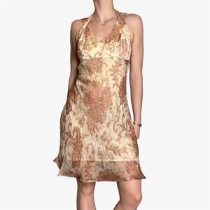 Silk cream paisley dress made in Italy halter - size xs